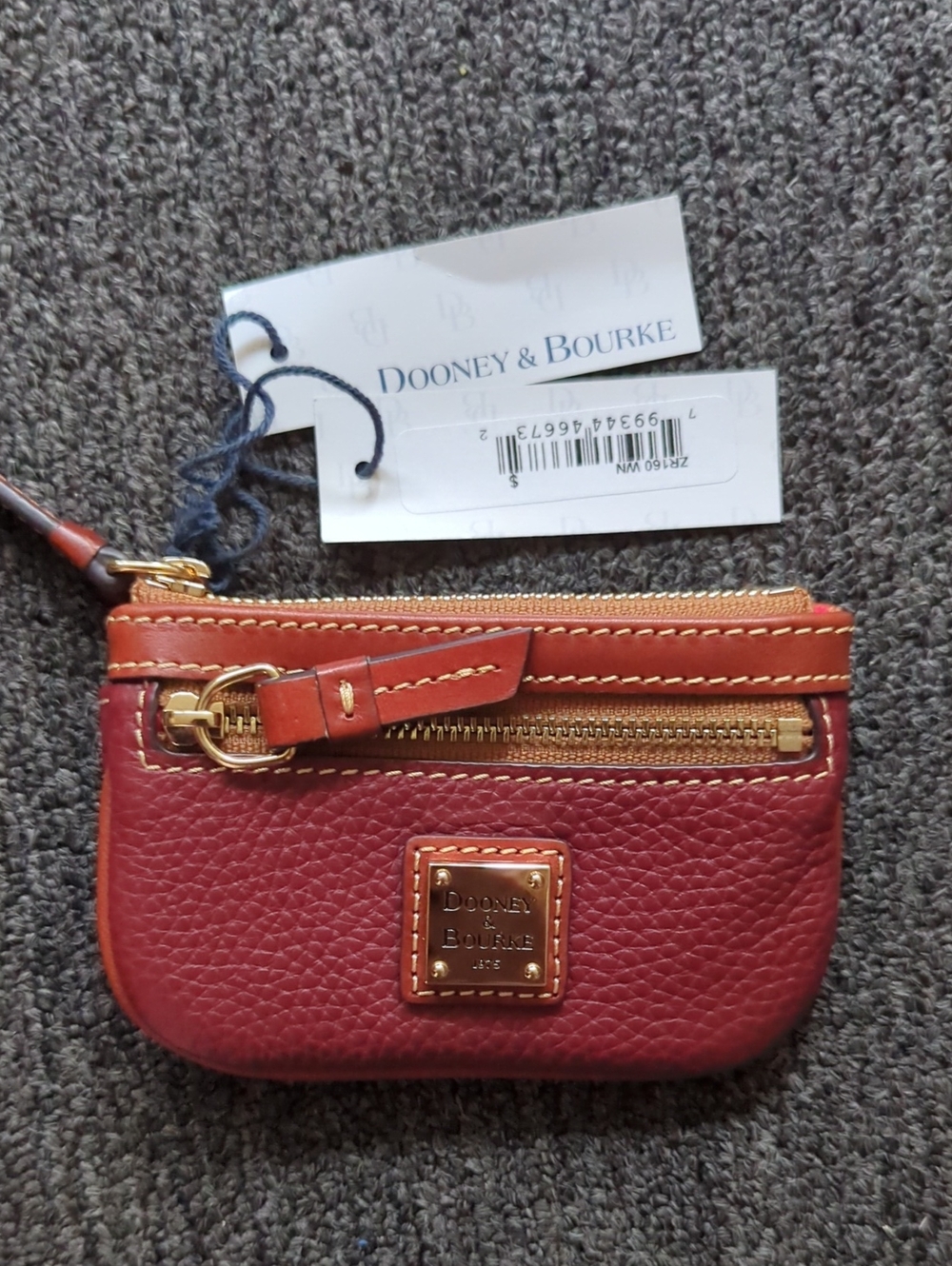 Dooney & Bourke Red Pebbled Leather Mini Zip Wristlet with Gold Hardware